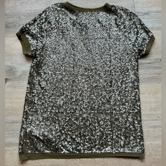 J. Crew EUC Olive Green Sequin Embellished Short Sleeve Top Shirt Blouse Size M - Picture 5 of 8
